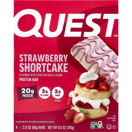 Quest Nutrition, Eiwitreep, Aardbeien Shortcake, 4 Repen, 60g (2,12 oz) Elk