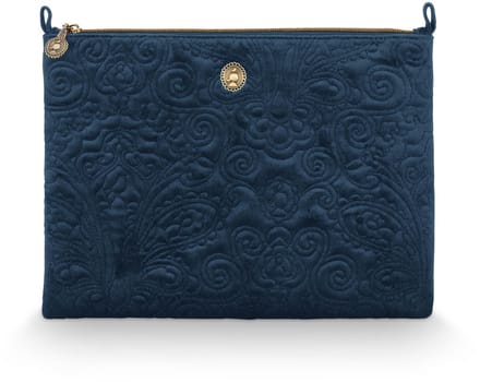 Pip Studio - Charly - Quiltey Days - Make-up Tas - Blauw - Fluweel / Polyester - 30x1x22cm