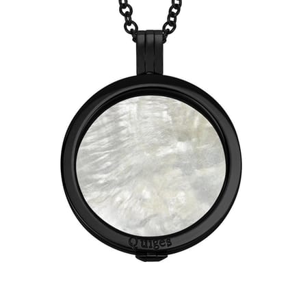 Quiges - Munthouder met Ketting en Munt 33mm Schelp Beige - RVS Zwart - ERHS1005