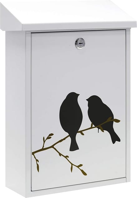 Brievenbus Buiten - Postbak Metaal - Post Ontvangen - Met Vogels Print - Formaat DIN A4 - Wit Zwart