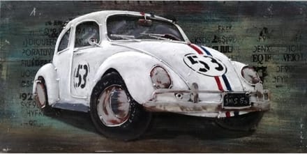 Schilderij - Metaal 3D Car - Herby auto - Kever - 80 x 40 cm