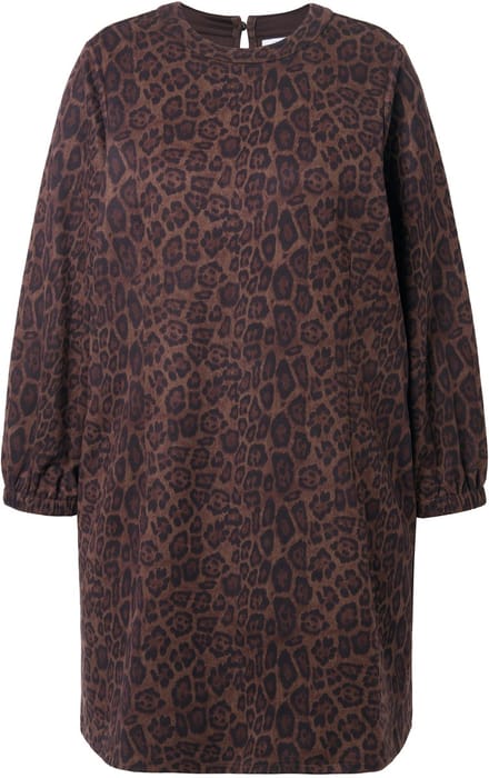 Studio Untold - Dames - Jurk oversized suède met luipaardpatroon ballonmouwen - Diep reebruin - Maat 46+