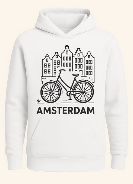 Hoodie Fiets Amsterdam - Wit - M