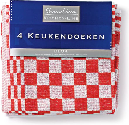 Slimline Keukendoeken design Blok rood 50 x 50 cm - Pak 4 stuks