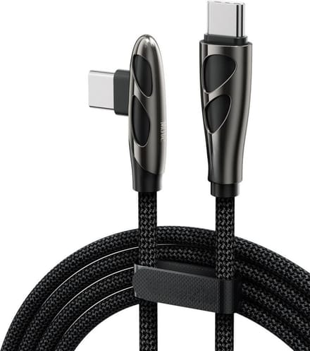 DrPhone PowerLink E240 – USB-C naar USB-C Oplaadkabel - 240W – PD 3.1 – E-marker chip - 90° Elleboog Datakabel – Ondersteunt CarPlay iPhone - 2 Meter