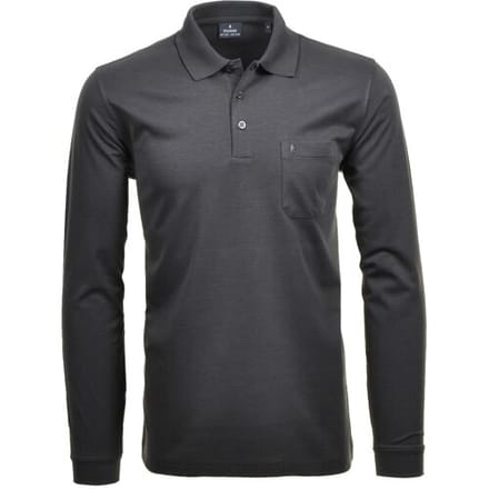 Ragman Softknit Polo Longsleeve Uni Breast Pocket Antraciet / male