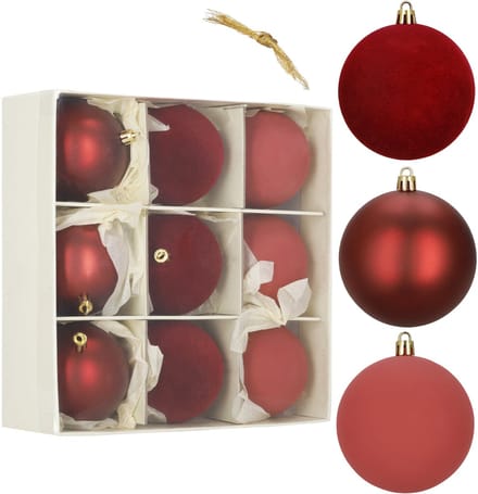 Springos Kerstballen | 9 Stuks | 8,5 cm | Rood