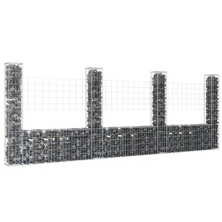 vidaXL - Schanskorf - U-vormig - met - 4 - palen - 380x20x150 - cm - ijzer