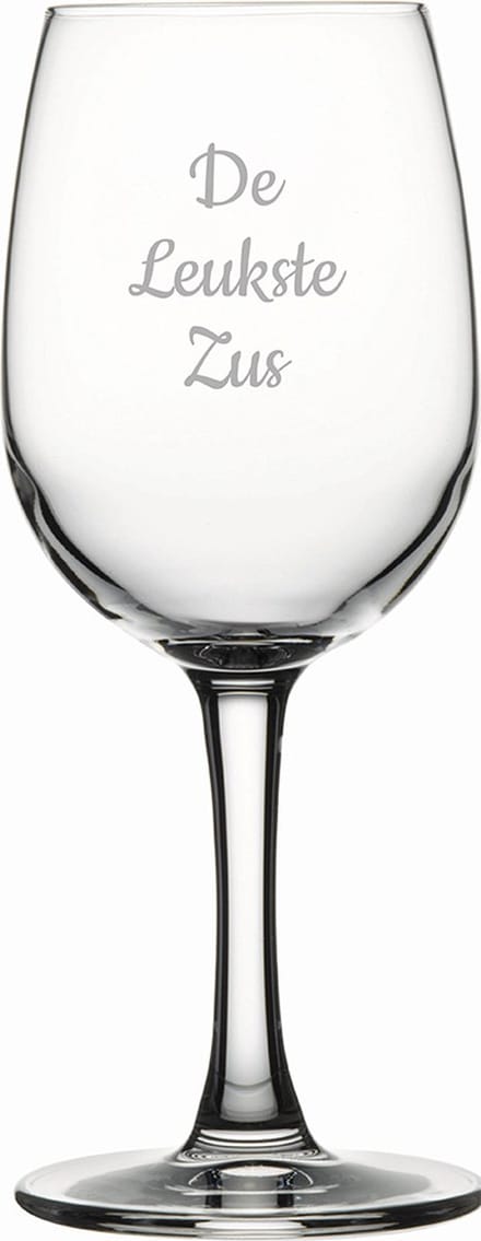 Gegraveerde witte wijnglas 26cl De Leukste Zus