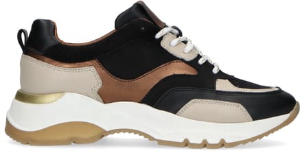 Manfield - Dames - Zwarte leren sneakers - Maat 37