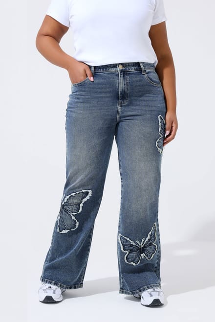 Limited Collection Indigoblauwe Jeans Met Vlinderborduursel Size 48