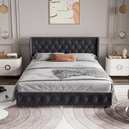 Modern gestoffeerd bed 160 x 200 cm met opbergruimte en LED-verlichting