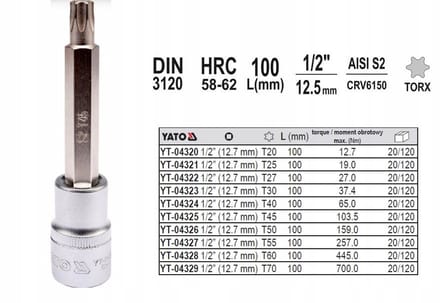 Yato Torx Dopsleutel 1/2" t27 100mm