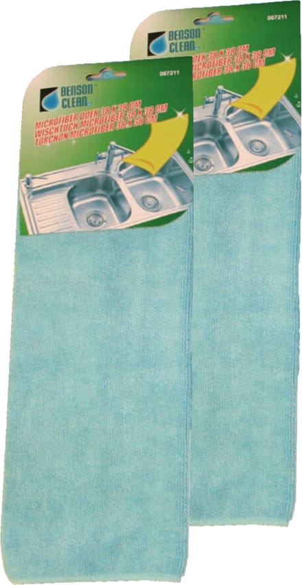 Benson Microvezel doek - 2x - 38 x 38 cm - blauw - schoonmaak doek - dweil - schoonmaken - dweil