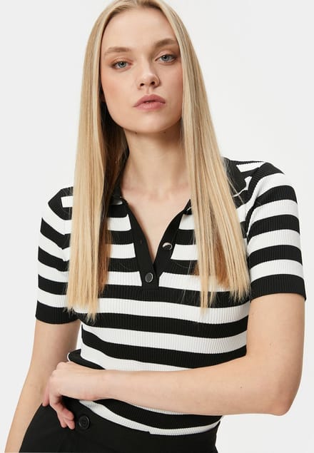 Polokraag jacquard Kurzarmpullover