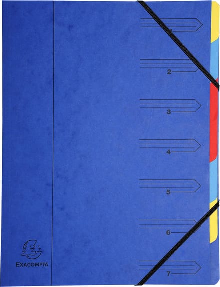 Exacompta 12x Sorteermap met vaste rug en elastosluiting - 7 indelingen - Blauw - 54072E