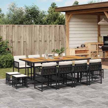 vidaXL - 13-delige - Tuinset - met - kussens - poly - rattan - zwart