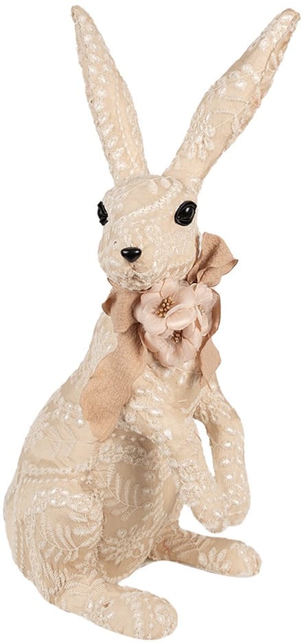 Clayre & Eef Decoratie Beeld Konijn 25x19x54 cm Beige Textiel