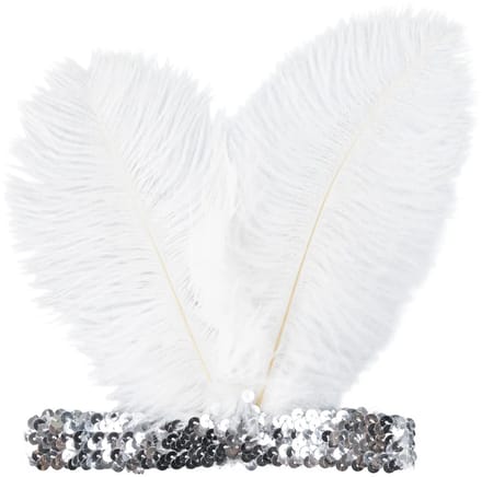 Charleston hoofdband – zilver met witte veren