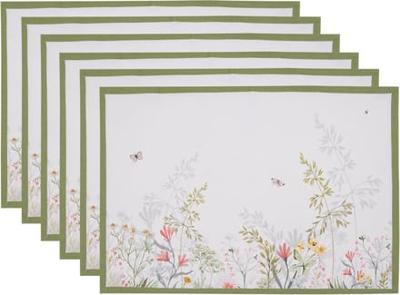 Clayre & Eef Placemats Set van 6 48x33 cm Wit Katoen Bloemen