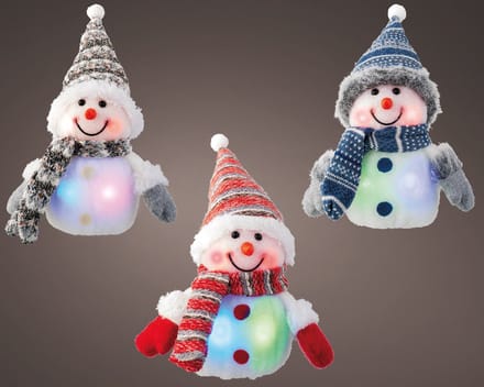 Sneeuwpoppen set van 3 met veranderde kleuren LED verlichting - 15 cm
