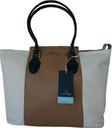 Hidesign lederen handtas 'Clodette' wit+beige+blauw