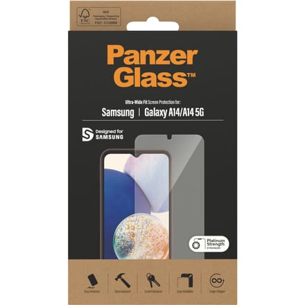 PanzerGlass Screenprotector geschikt voor Samsung Galaxy A14 Glazen | PanzerGlass Ultra-Wide Fit Screenprotector - Case Friendly