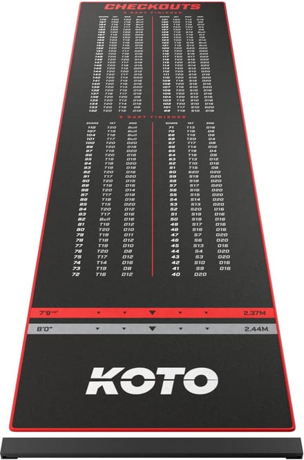 KOTO - Oche Carpet Checkout - Dartmat - Rood 285 x 80 cm + Oche Score Indicator - Antislip