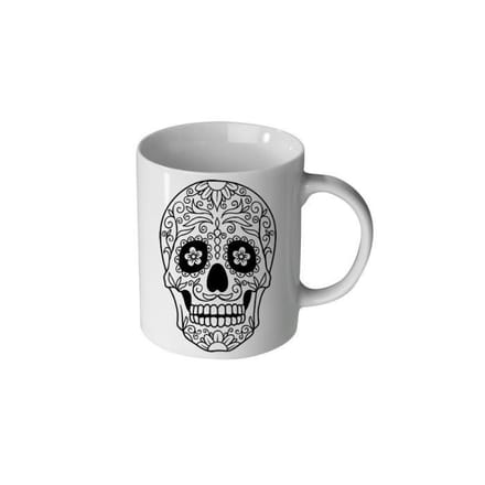 Mug en Céramique - MANIACASE - Black Sugar Candy Skull - 30cl - Compatible Lave-Vaisselle - Blanc