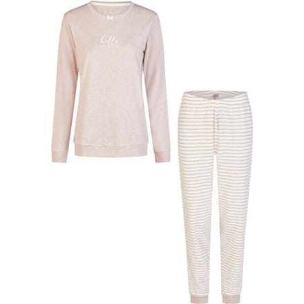 By Louise Dames Pyjama Set Lang Interlock Roze/Wit Gestreept - Maat S