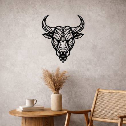 BR2Laser Stier – Wanddecoratie – Lasergesneden Hout – Dierenkunst – 55 cm Breed
