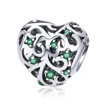 Opengewerkte Hart Bedel - 925 Sterling Zilver - Groen - RomyStones