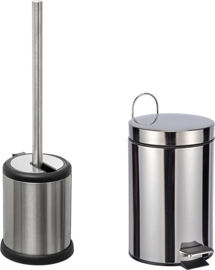 5Five - WC/Toiletborstel houder zilver rvs 39cm en pedaalemmer 3 liter