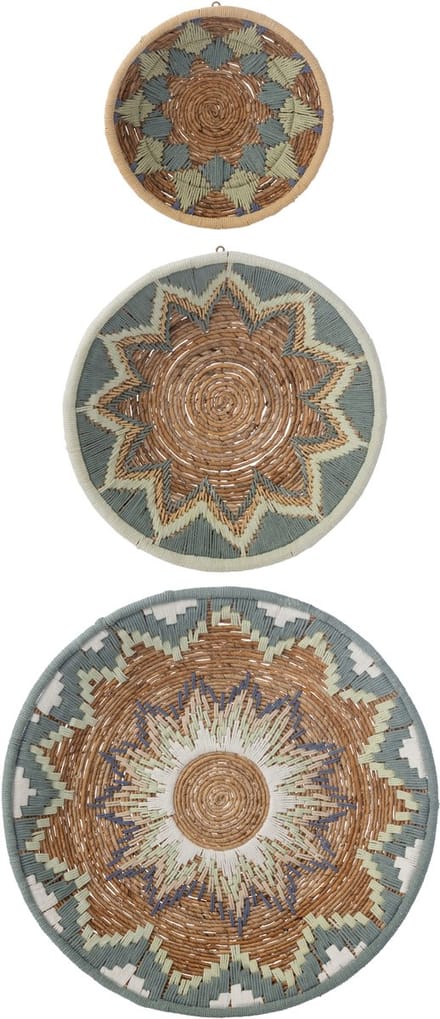 J-Line wanddecoratie Bananentak - riet - lichtblauw - set van 3