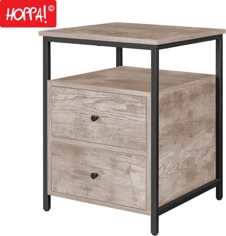 Hoppa! Nachtkastje | Greige | 2 Laden en Open Compartiment | 46 x 46 x 61 cm (B x D x H)