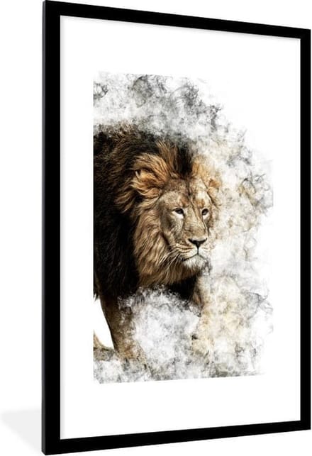 Fotolijst incl. Poster - Leeuw - Rook - Abstract - 60x90 cm - Posterlijst