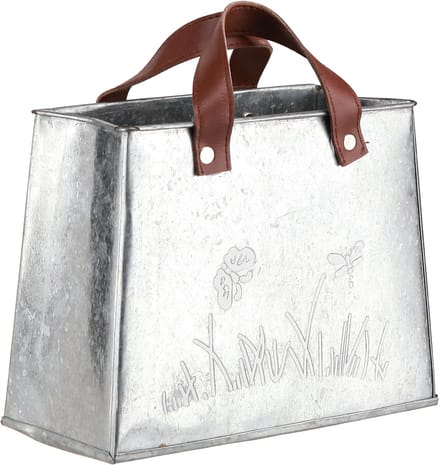 Decoratieve tas, zilver, wit, bruin, metaal, plantenpot, L22cm, 2 stuk