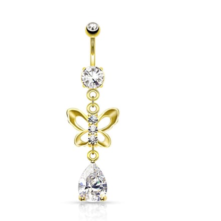 Navelpiercing CZ vlinder met druppel - goud - LMPiercings