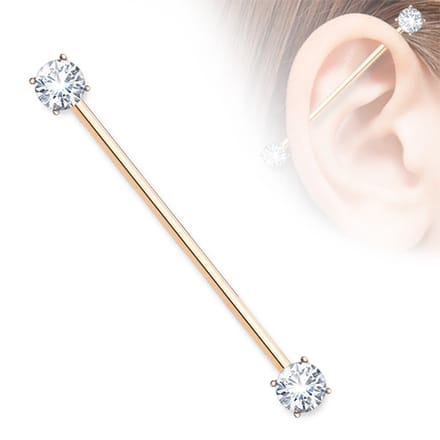 Industrial piercing gemmed balletje wit - rose goud - LMPiercings