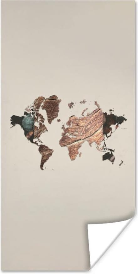 Wereldkaarten - Wereldkaart - Hout - Bruin - 80x160 cm