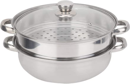 Roestvrijstalen Stoompan 27 cm - 2-laags Kook- en Stoomfunctie