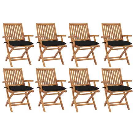 vidaXL - Opklapbare - stoelen - met - kussens, - 8 - stuks, - massief - teakhout