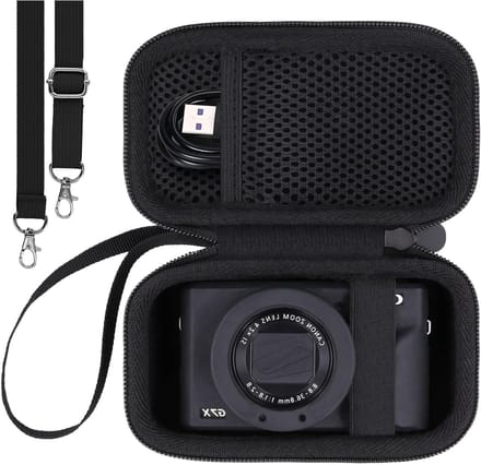 Duurzame en compacte hardcase tas voor digitale camera's met schouderband en handvat, zwart