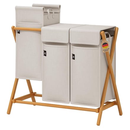 RFWR® Bamboe Wasmand met 2 Compartimenten en Deksel - 100L Lichtgrijs