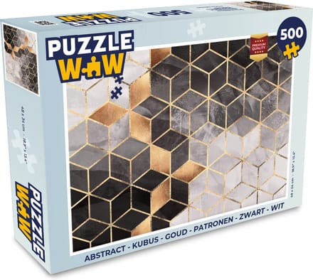 Puzzel Abstract - Kubus - Goud - Patronen - Zwart - Wit - Legpuzzel - Puzzel 500 stukjes
