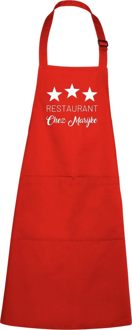 Mijncadeautje - Luxe keukenschort - Drie sterren restaurant - met voornaam - Rood