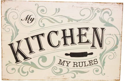 Wandplaat hout My kitchen my rules 60,5x4x40cm