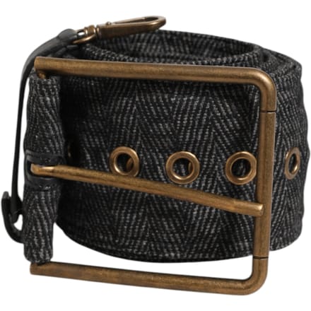 Dolce & Gabbana Grijze Stof Logo Plaat Metaal Messing Gesp Riem