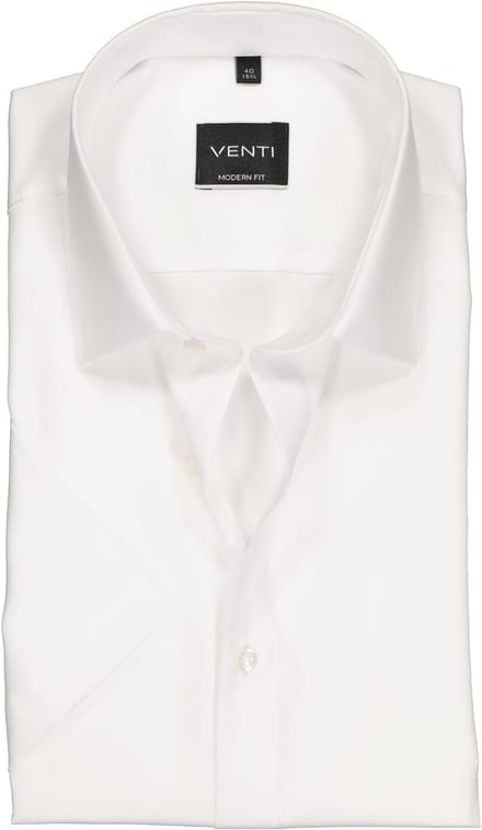 VENTI modern fit overhemd - korte mouw - wit - Strijkvrij - Boordmaat: 38