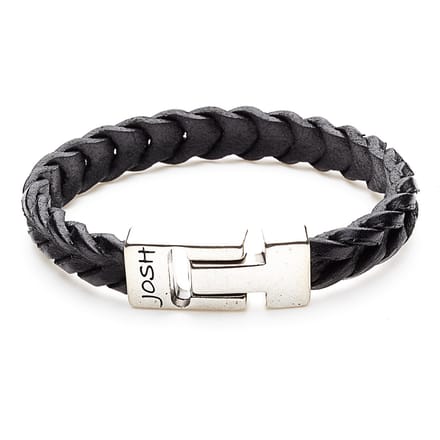 Josh Heren Armband Leer;Metaal - ZilverkleurigZwart